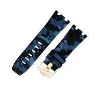 ROUHO 28mm Fluorine Rubber Silicone Watch Strap Waterproof Watchband for Audemars Piguet AP Royal Oak Offshore Diver 15710 15703 26470 15707 26703-Camouflage Blue
