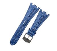 ROUHO 28mm Genuine Leather Replacement Watch Strap, Soft & Breathable, Mens Womens Watchband for Audemars Piguet Royal Oak Offshore AP15710 15703 26470 26133-Blue + Black Buckle