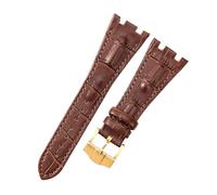 ROUHO 28mm Genuine Leather Replacement Watch Strap, Soft & Breathable, Mens Womens Watchband for Audemars Piguet Royal Oak Offshore AP15710 15703 26470 26133-Brown + Gold Buckle