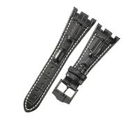 ROUHO 28mm Genuine Leather Replacement Watch Strap, Soft & Breathable, Mens Womens Watchband for Audemars Piguet Royal Oak Offshore AP15710 15703 26470 26133-Black White + Black Buckle