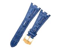 ROUHO 28mm Genuine Leather Replacement Watch Strap, Soft & Breathable, Mens Womens Watchband for Audemars Piguet Royal Oak Offshore AP15710 15703 26470 26133-Blue + Gold Buckle