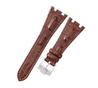 ROUHO 28mm Genuine Leather Replacement Watch Strap, Soft & Breathable, Mens Womens Watchband for Audemars Piguet Royal Oak Offshore AP15710 15703 26470 26133-Brown + Silver Buckle