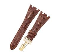 ROUHO 28mm Genuine Leather Watch Strap, Durable & Comfortable Folding Clasp Watchband for Audemars Piguet Royal Oak Offshore AP15710 15703 26470 26133-Brown + Gold Buckle