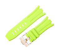 ROUHO 28mm Premium Silicone Watch Strap Flexible Silicone Replacement Watch Band for Audemars Piguet Royal Oak 15703 15710-Light Green + Rose Gold