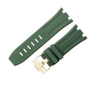 ROUHO 28mm Premium Silicone Watch Strap Flexible Silicone Replacement Watch Band for Audemars Piguet Royal Oak 15703 15710-Green + Gold