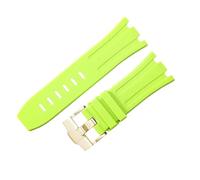 ROUHO 28mm Premium Silicone Watch Strap Flexible Silicone Replacement Watch Band for Audemars Piguet Royal Oak 15703 15710-Light Green + Gold