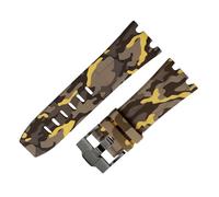 ROUHO 28mm Rubber Silicone Watch Strap Soft Wristband with Black Buckle for AP Royal Oak Offshore Diver 15710 15703 26470 15707 26703-Camouflage Yellow