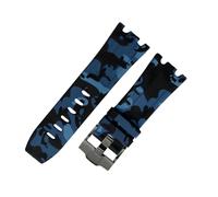 ROUHO 28mm Rubber Silicone Watch Strap Soft Wristband with Black Buckle for AP Royal Oak Offshore Diver 15710 15703 26470 15707 26703-Camouflage Blue