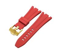 ROUHO 28mm Rubber Watch Strap with Pin Buckle - Flexible Silicone Band for Audemars Piguet Royal Oak 15710 15703 26470 15707 26703-Red