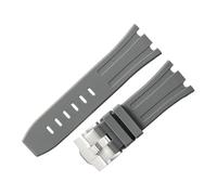 ROUHO 28mm Silicone Rubber Watch Band Silver Pin Clasp Watch Strap for AP Audemars Piguet Royal Oak 15710 15703 26470 15707 26703-Grey
