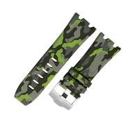 ROUHO 28mm Silicone Rubber Watch Band Silver Pin Clasp Watch Strap for AP Audemars Piguet Royal Oak 15710 15703 26470 15707 26703-Camouflage Green