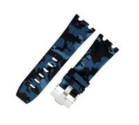 ROUHO 28mm Silicone Rubber Watch Band Silver Pin Clasp Watch Strap for AP Audemars Piguet Royal Oak 15710 15703 26470 15707 26703-Camouflage Blue