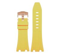 ROUHO 28mm Silicone Watch Band Replacement Waterproof Rubber Watch Strap for Audemars Piguet Royal Oak Offshore-Yellow + Rose Gold Buckle