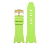 ROUHO 28mm Silicone Watch Band Replacement Waterproof Rubber Watch Strap for Audemars Piguet Royal Oak Offshore-Green + Gold Buckle