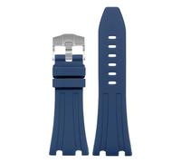 ROUHO 28mm Silicone Watch Band Replacement Waterproof Rubber Watch Strap for Audemars Piguet Royal Oak Offshore-Blue + Silver Buckle