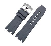 ROUHO 28mm Silicone Watch Strap Silver Pin Buckle Soft Rubber Watchband Accessories for Audemars Piguet Royal Oak Offshore 15703-Grey