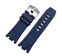 ROUHO 28mm Silicone Watch Strap Silver Pin Buckle Soft Rubber Watchband Accessories for Audemars Piguet Royal Oak Offshore 15703-Blue