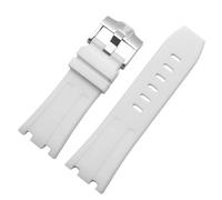 ROUHO 28mm Silicone Watch Strap Silver Pin Buckle Soft Rubber Watchband Accessories for Audemars Piguet Royal Oak Offshore 15703-White
