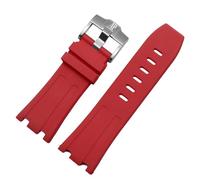 ROUHO 28mm Silicone Watch Strap Silver Pin Buckle Soft Rubber Watchband Accessories for Audemars Piguet Royal Oak Offshore 15703-Red