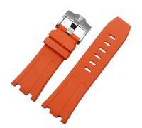 ROUHO 28mm Silicone Watch Strap Silver Pin Buckle Soft Rubber Watchband Accessories for Audemars Piguet Royal Oak Offshore 15703-Orange