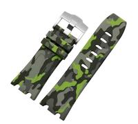 ROUHO 28mm Silicone Watch Strap Silver Pin Buckle Soft Rubber Watchband Accessories for Audemars Piguet Royal Oak Offshore 15703-Camouflage Green