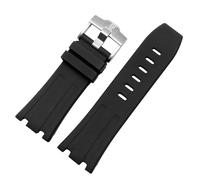 ROUHO 28mm Silicone Watch Strap Silver Pin Buckle Soft Rubber Watchband Accessories for Audemars Piguet Royal Oak Offshore 15703-Black