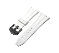 ROUHO 28x20mm Replacement Rubber Watch Band - Soft Silicone Strap Black Pin Buckle for Audemars Piguet 15710 15703 26470 15707 26703-White