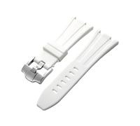 ROUHO 28x20mm Silicone Watch Band with Pin Buckle - Soft Rubber Strap Replacement for Audemars Piguet AP 15710 15703 26470 15707 26703-White