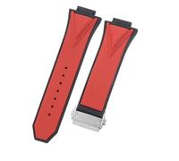 ROUHO 29 x 17mm Notched Silicone Rubber Watch Strap Replacement Waterproof Mens' Watch Accessories for HUBLOT Big Bang-Red + Silver