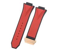 ROUHO 29 x 17mm Notched Silicone Rubber Watch Strap Replacement Waterproof Mens' Watch Accessories for HUBLOT Big Bang-Red + Rose Gold