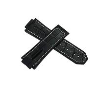 ROUHO 29 x 19mm Replacement Watch Strap Leather Watchband Soft Watch Belt Watch Accessories for HU-BL-OT KI-NG POW-ER-Black + White
