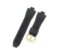 ROUHO 29mm Rubber Watch Strap 13mm Notched Replacement Flexible Waterproof Watch Bnad for Michael Kors MK8184 MK8152 MK9020-Black + Gold Buckle
