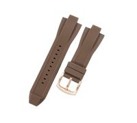 ROUHO 29mm Rubber Watch Strap 13mm Notched Replacement Flexible Waterproof Watch Bnad for Michael Kors MK8184 MK8152 MK9020-Brown + Rose Gold Buckle