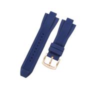 ROUHO 29mm Rubber Watch Strap 13mm Notched Replacement Flexible Waterproof Watch Bnad for Michael Kors MK8184 MK8152 MK9020-Blue + Rose Gold Buckle