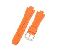 ROUHO 29mm Rubber Watch Strap 13mm Notched Replacement Flexible Waterproof Watch Bnad for Michael Kors MK8184 MK8152 MK9020-Orange + Rose Gold Buckle
