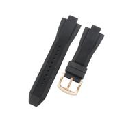 ROUHO 29mm Rubber Watch Strap 13mm Notched Replacement Flexible Waterproof Watch Bnad for Michael Kors MK8184 MK8152 MK9020-Black + Rose Gold Buckle