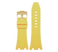 ROUHO 30mm Durable Silicone Sport Watch Strap Large Dial Replacement Men's Watch Band for Audemars Piguet Royal Oak 26400 26401 26405 15703/15710-Yellow + Gold Buckle