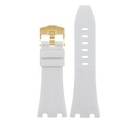 ROUHO 30mm Durable Silicone Sport Watch Strap Large Dial Replacement Men's Watch Band for Audemars Piguet Royal Oak 26400 26401 26405 15703/15710-White + Gold Buckle