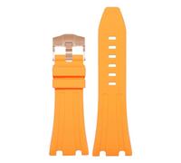 ROUHO 30mm Durable Silicone Sport Watch Strap Large Dial Replacement Men's Watch Band for Audemars Piguet Royal Oak 26400 26401 26405 15703/15710-Orange + Rose Gold Buckle