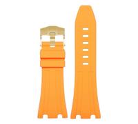 ROUHO 30mm Durable Silicone Sport Watch Strap Large Dial Replacement Men's Watch Band for Audemars Piguet Royal Oak 26400 26401 26405 15703/15710-Orange + Gold Buckle