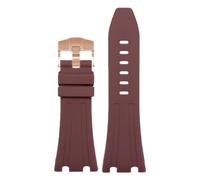 ROUHO 30mm Durable Silicone Sport Watch Strap Large Dial Replacement Men's Watch Band for Audemars Piguet Royal Oak 26400 26401 26405 15703/15710-Brown + Rose Gold Buckle