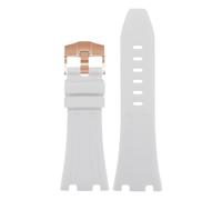 ROUHO 30mm Durable Silicone Sport Watch Strap Large Dial Replacement Men's Watch Band for Audemars Piguet Royal Oak 26400 26401 26405 15703/15710-White + Rose Gold Buckle