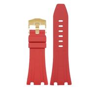 ROUHO 30mm Durable Silicone Sport Watch Strap Large Dial Replacement Men's Watch Band for Audemars Piguet Royal Oak 26400 26401 26405 15703/15710-Red + Gold Buckle