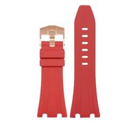 ROUHO 30mm Durable Silicone Sport Watch Strap Large Dial Replacement Men's Watch Band for Audemars Piguet Royal Oak 26400 26401 26405 15703/15710-Red + Rose Gold Buckle