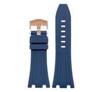 ROUHO 30mm Durable Silicone Sport Watch Strap Large Dial Replacement Men's Watch Band for Audemars Piguet Royal Oak 26400 26401 26405 15703/15710-Blue + Rose Gold Buckle
