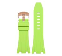 ROUHO 30mm Durable Silicone Sport Watch Strap Large Dial Replacement Men's Watch Band for Audemars Piguet Royal Oak 26400 26401 26405 15703/15710-Green + Rose Gold Buckle
