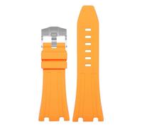 ROUHO 30mm Durable Silicone Sport Watch Strap Large Dial Replacement Men's Watch Band for Audemars Piguet Royal Oak 26400 26401 26405 15703/15710-Orange + Silver Buckle