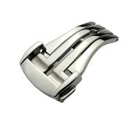 ROUHO 316L Stainless Steel Folding Double Press Clasp - Replacement Watch Band Buckle for Omega De Ville Seamaster Speedmaster-Silver 18mm
