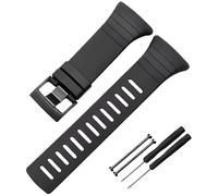 ROUHO 35mm Silicone Watch Strap Replacement Stainless Steel Buckle Watchband with Screw Bars for SUUNTO CORE-Black