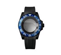 ROUHO 40mm Black Watch Case + Silicone Strap with Folding Clasp, Fits NH35 NH36 Movement, Date Magnifier Transparent Back Watch Modification Set for Rolex SUB-B